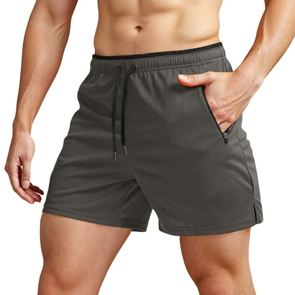 OSOLU Solid Color Men's Running Shorts With Zipper Pockets Gym Athletic Workout 5 Shorts For Men Everyday Comfort Versatile Bottoms