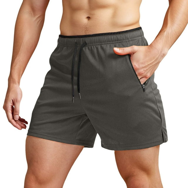 HUANBAI Men's Running Shorts With Zipper Pockets Gym Athletic Workout 5" Shorts For Men