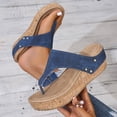 thumbnail image 4 of Womens Platform Flip Flops with Arch Support Comfy Footbed Wedge Sandals Boho Hollow out Nonslip Slip on Cork Wedges Heels Navy Size 8, 4 of 6