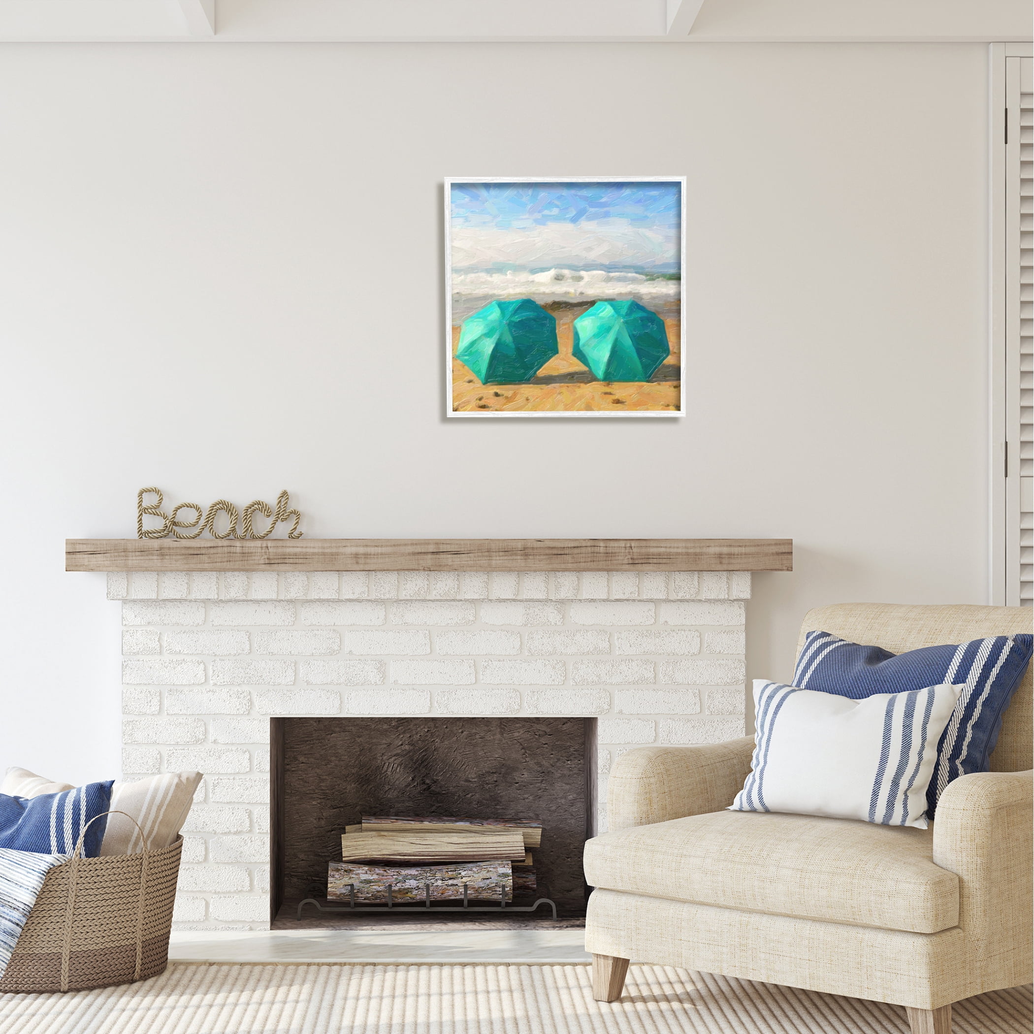 Stupell Industries Beach Umbrellas Duo Nature Painting White Framed Art Print Wall Art, 24 x 24