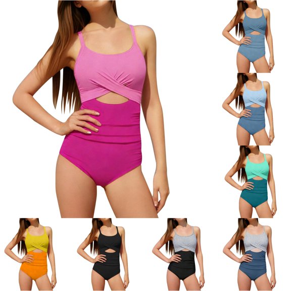 OSOLU Girls One Piece Swimsuit Crisscross Hallow Out Pleated Athletic Bathing Suit With Adjustable Straps For Kids Teens 7-16Y Trendy Beachwear