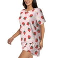 thumbnail image 2 of "Wukai Strawberry Floral Women's Pajama Set - Short-Sleeve Top and Shorts with Elastic Waistband and Pockets for Loungewear, Yoga, and Casual Wear-3X-Large, 2 of 8