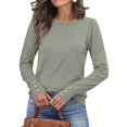 thumbnail image 2 of Fshiont Womens Sweaters Fall Fashion 2025 Long Sleeve Button Cuff Soft Knit Pullover Trendy Tops Dressy Casual Blouses Light Gray 2XL, 2 of 5