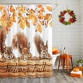 thumbnail image 2 of Shower Curtain 72"W x 72"L Welcome Fall Squirrel Leaves Wood Board Fabric Shower Curtains Set with Hooks Water Repellent Bathroom Curtains Machine Washable Bathroom Accessories, 2 of 6