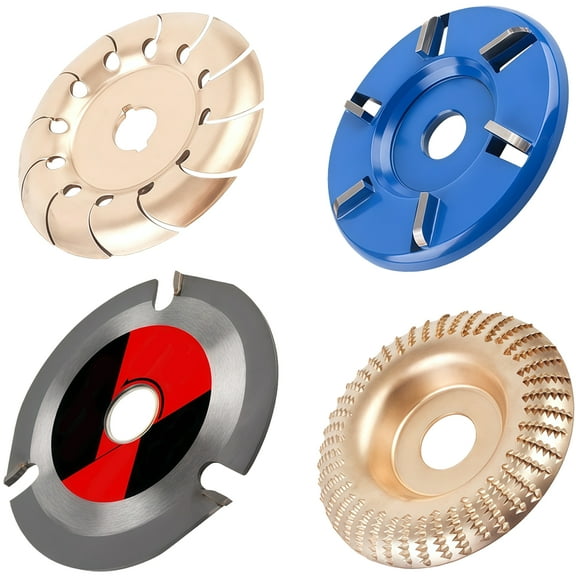 4 Pcs Wood Carving and Grinding Disc Set for Angle Grinder, Includes Blue, Gold, Copper, and Silver Discs, 3.54in (90mm) to 4.53in (115mm锛? Ideal for Woodworking, Paint Removal, and Material Cutting