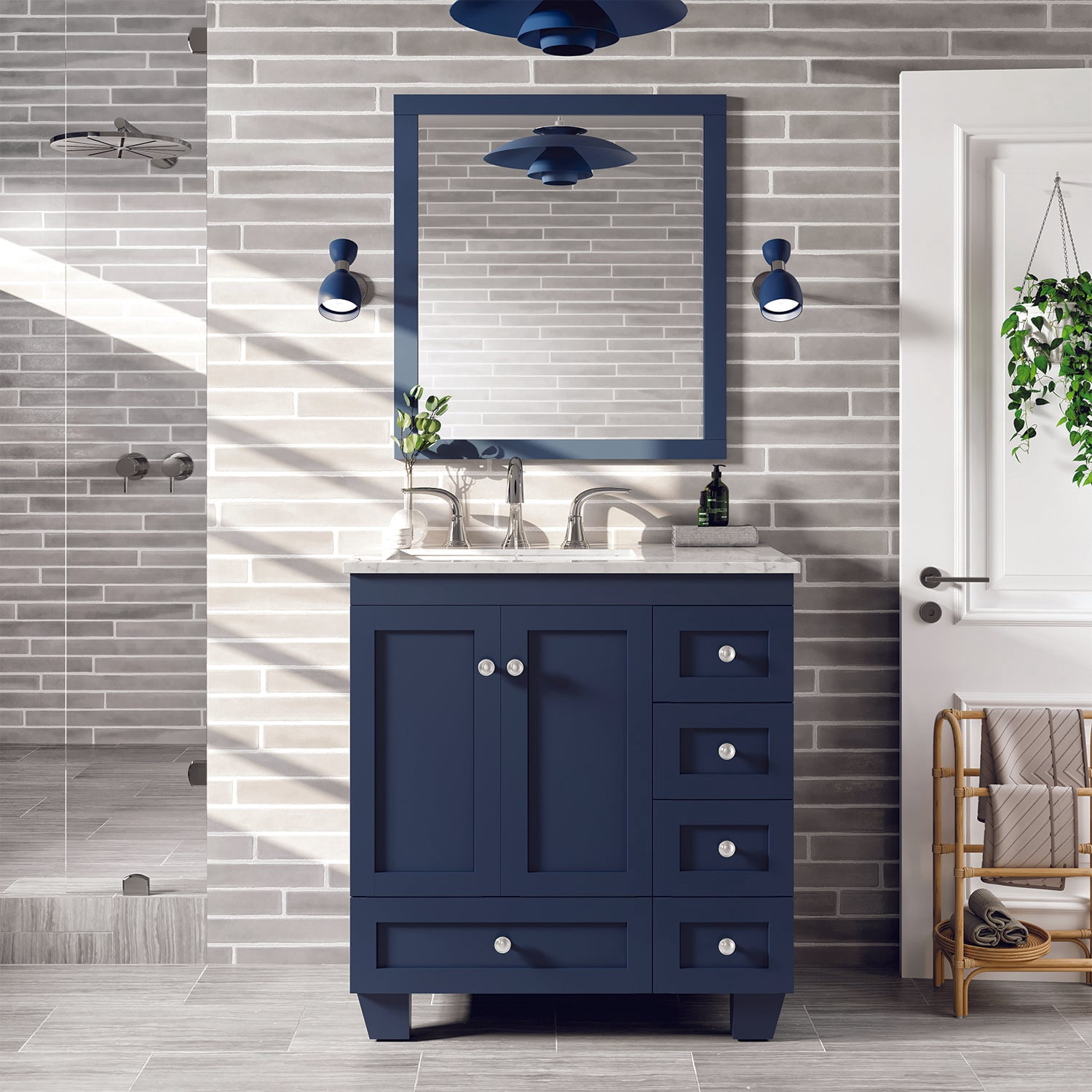 Eviva Acclaim 30 inch Blue Transitional Bathroom Vanity with White ...