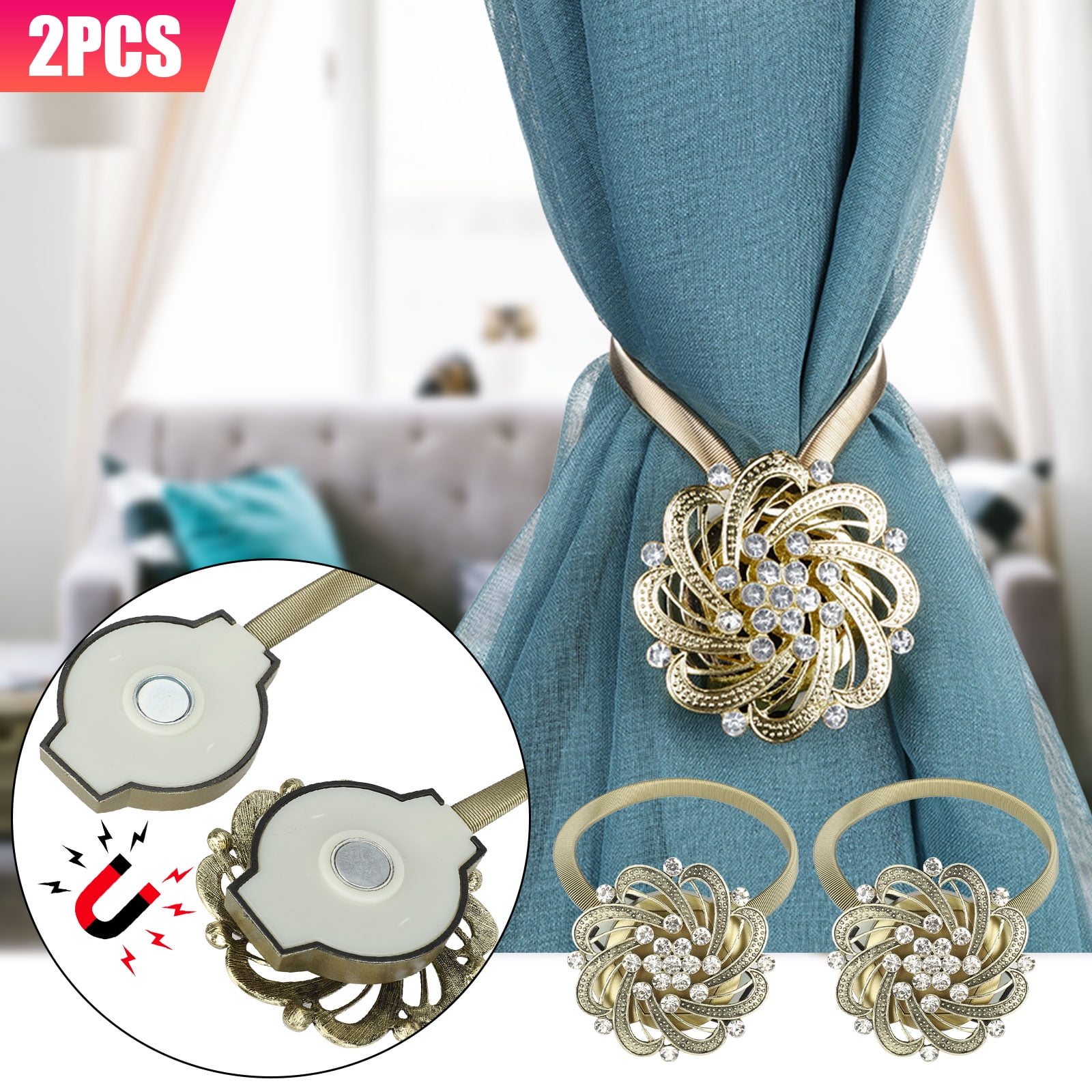 2pcs Magnetic Curtain Holdback Buckles Pearl Rope For Door Window Draper Curtain Home Furniture Diy Patterer Curtains Blinds Accessories