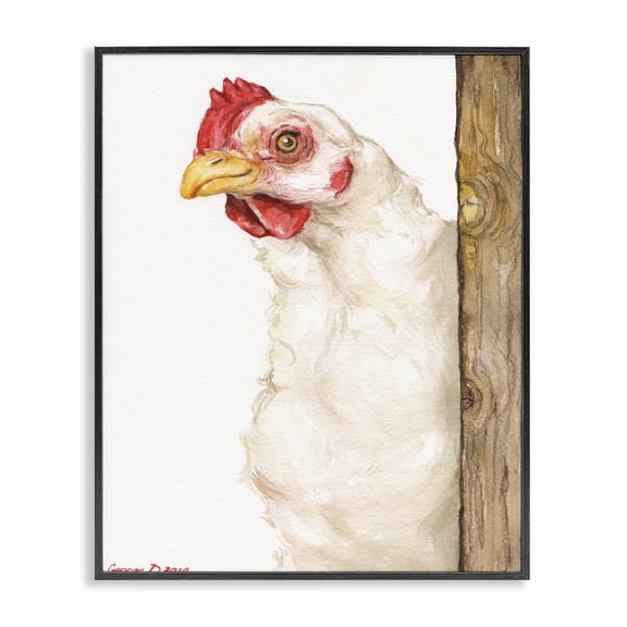 Stupell Industries Rustic Lodge Chicken Behind Fence Farm Animal Portrait Black Framed Giclee Art, 11 x 14, by George Dyachenko