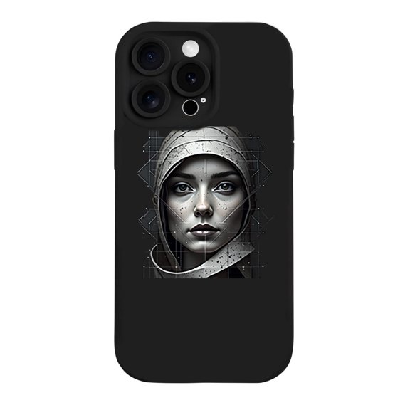 Stylish iPhone 15 Pro Case - Lightweight Yellowing Resistant with Futuristic Helmet Design & Geometric Patterns - Aesthetic