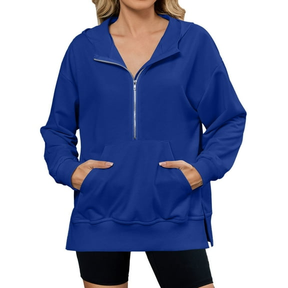 Zip Up Hoodie Women Seamless Quarter Zip Sweatshirt Women's Zip Up Hoodie Pullover Casual Long Sleeve Full Zip Jacket With Stand Collar For Daily Wear All Season Comfort