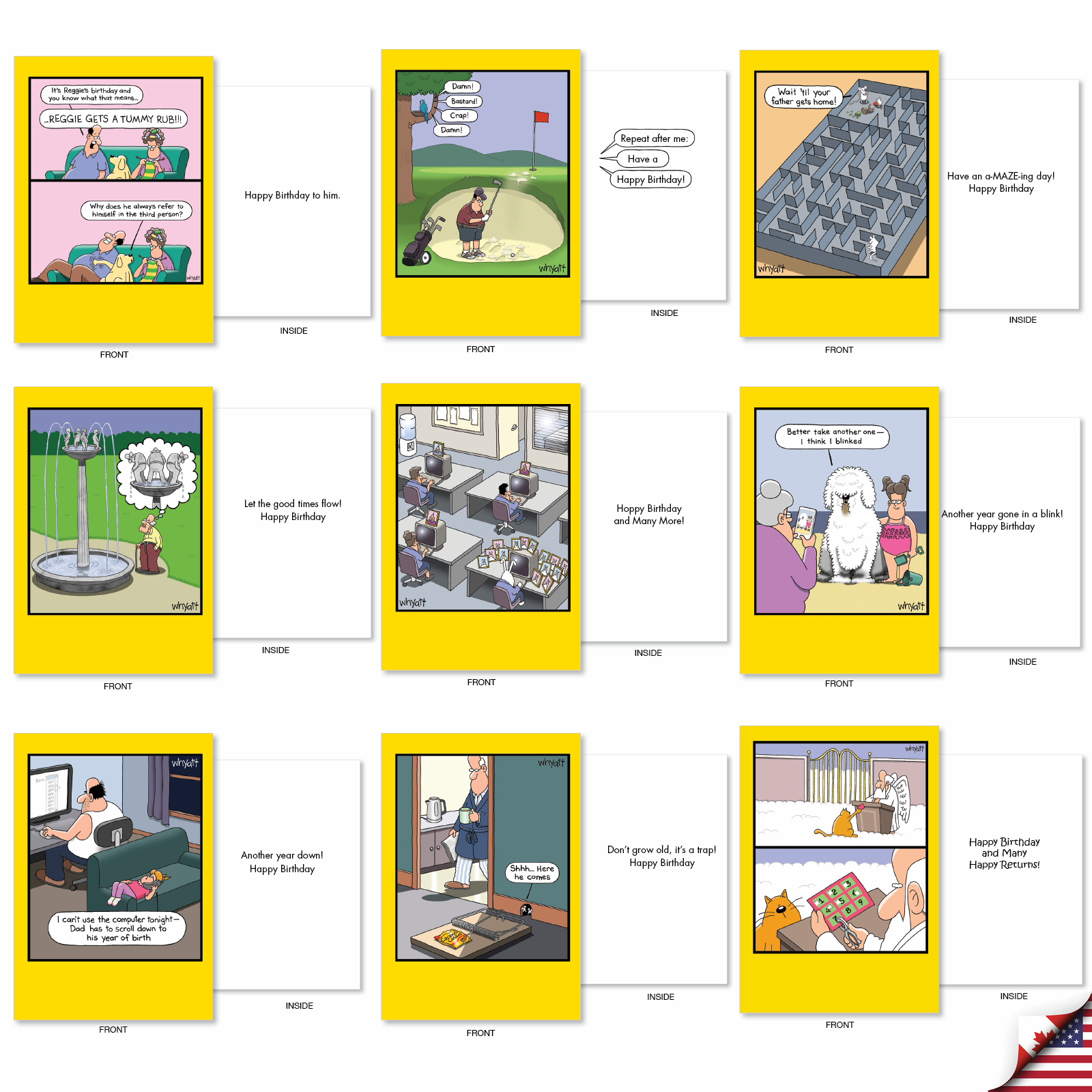 NobleWorks 36 Assorted Box Set Hilarious Birthday Greeting Cards w/5 x 7 Inch Envelopes (36 Designs, 1 Each) Whyatt's Best Wishes
