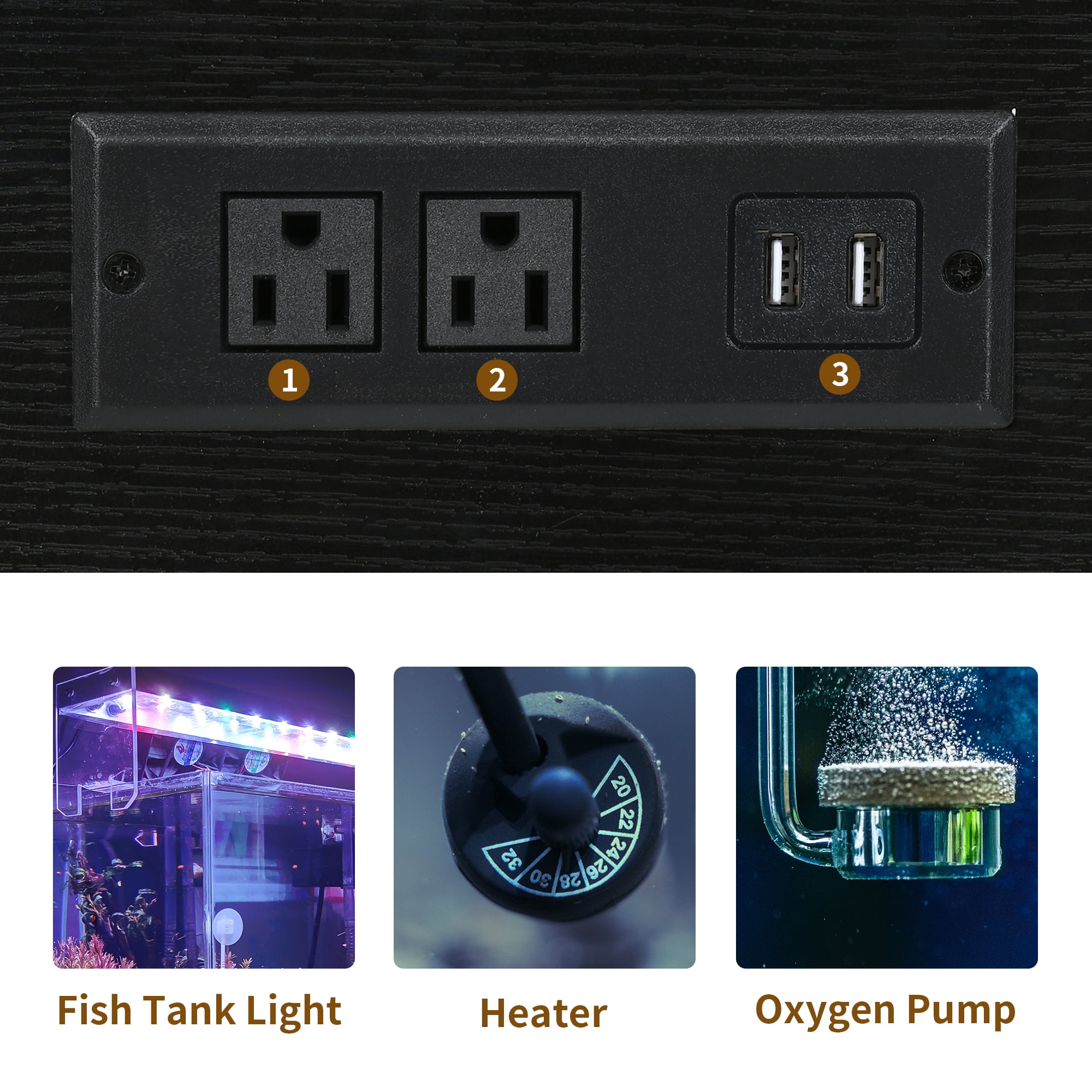 Dextrus Aquarium Stand with Power Outlets & LED Light and Cabinet for 20-29 Gallon Fish Tank Stand, Turtle Tank, Reptile Terrarium - Black