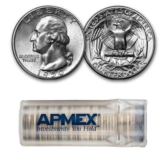 1950-D Washington Quarter 40-Coin Roll Avg Circ