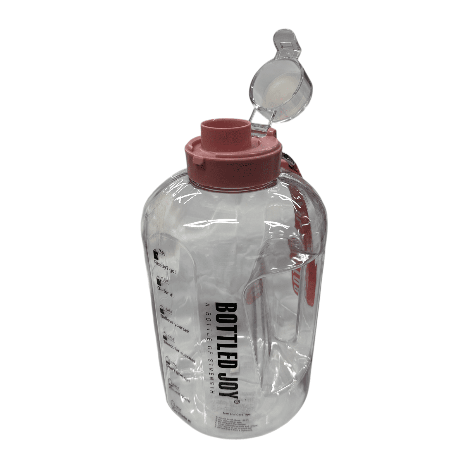 Bottled Joy Motivational 85 Oz Clear BPA Free Water Bottle with Pink Carabiner Strap