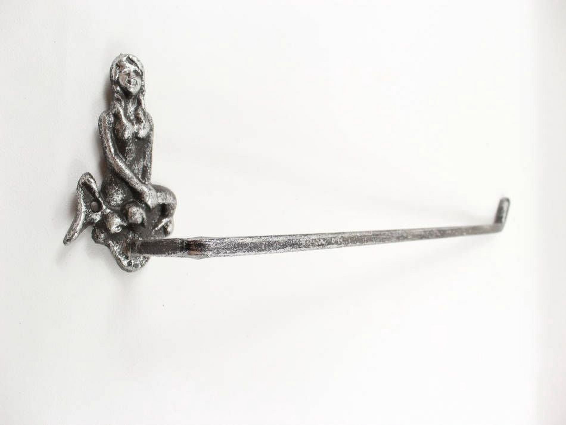 Rustic Silver Cast Iron Mermaid Wall Mounted Paper Towel Holder 17" - Mermaid D