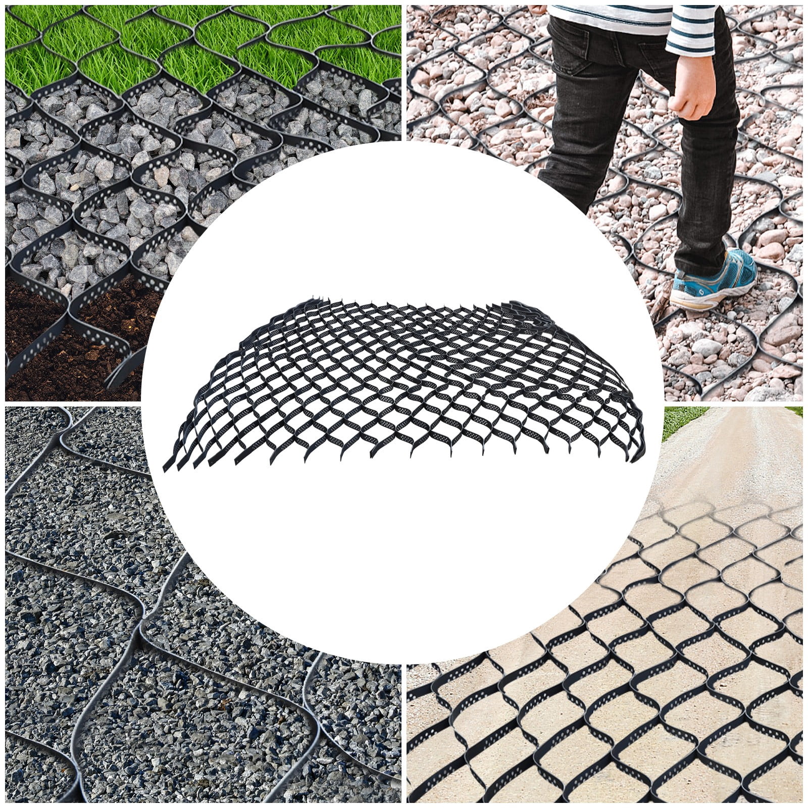 2" Thick Geo Grid Mesh for Gravel Walkways Driveway HDPE 160 sq ft Ground Geogrid Retaining Wall Reinforcement for Landscape, Patios, Parking Lots, Desert, Saline/Swelling Soil