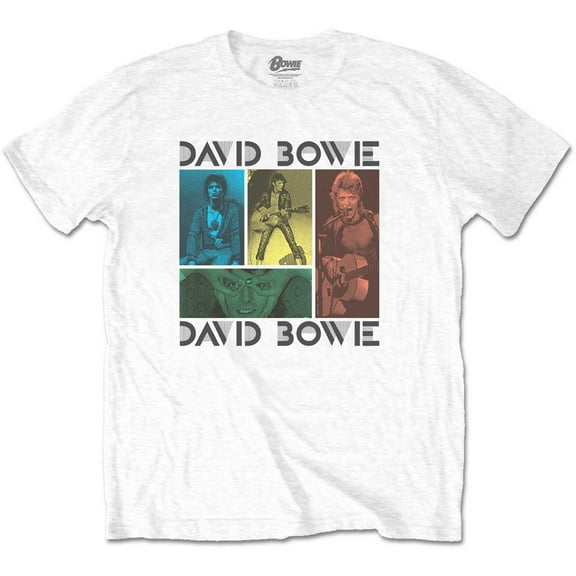 Men's David Bowie Mick Rock Photo Collage Slim Fit T-shirt Small White
