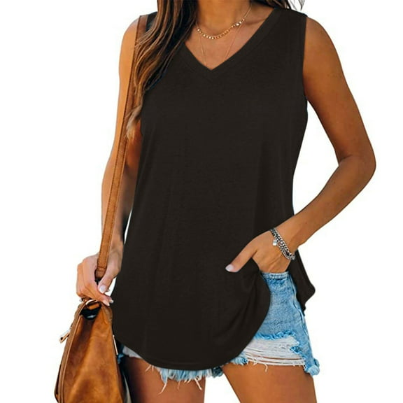 ZhiZhuang Women's Summer Plus Size Tank Top V-Neck Classic Tops Basic Casual Flowy Summer Sleeveless T-Shirt Tunic Blouses