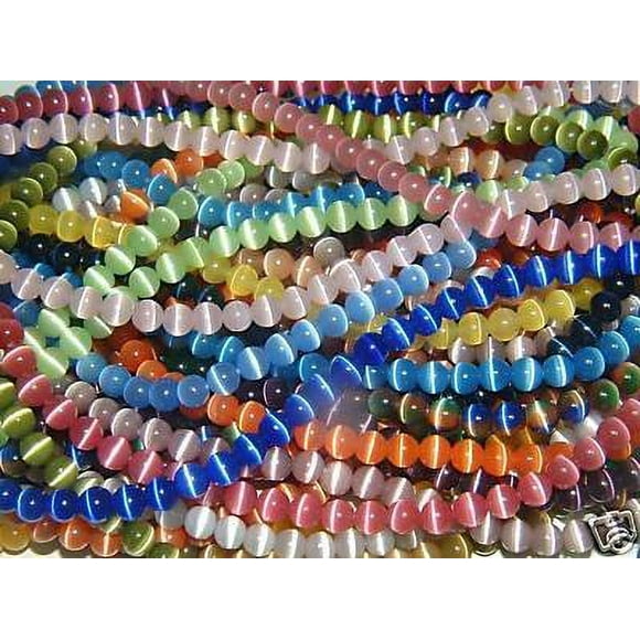 Hidden Hollow Beads 10 Strands of 6mm Glass Cat's Eye Beads Assorted Colors Round Craft Beads