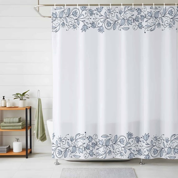 Shower Curtain Spring Floral Line Art Shower Curtains for Bathroom Decor, Waterproof Polyester Shower Curtain Set with Hooks, Extra Long 72" x 96" White Modern
