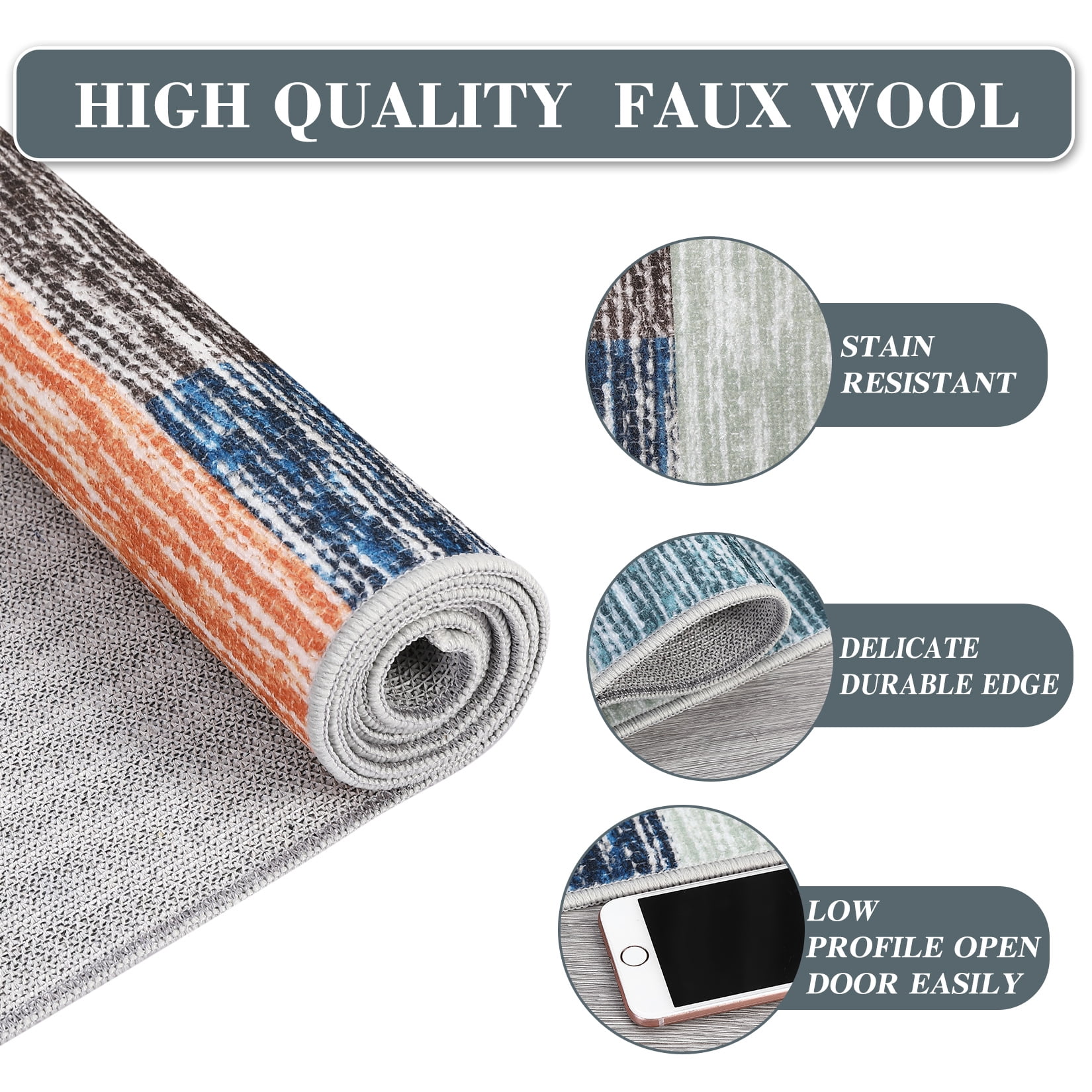 Hasoo 2' x 6' Runner Modern Geometric Patchwork Print Rug for Laundry Kitchen Non-Shedding Non-Slip Floor Mat Bedside Indoor Carpets, Red/Blue
