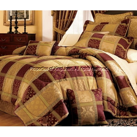 11 Piece Burgundy Jewel Patchwork Comforter Set W Curtains King