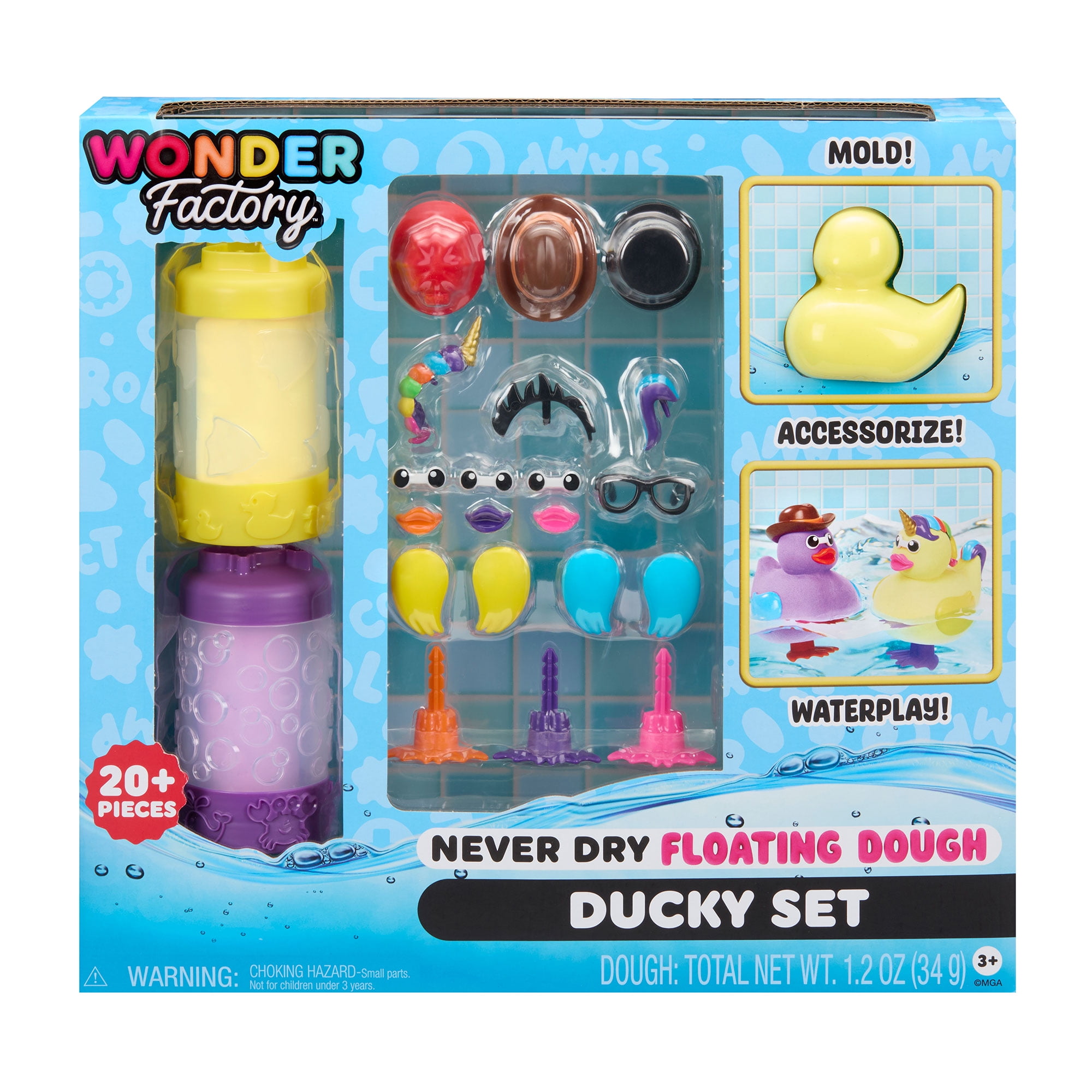 Wonder Factory Never Dry Floating Dough Ducky Set – Never Dries Out, Gluten Free, and Floats in Water