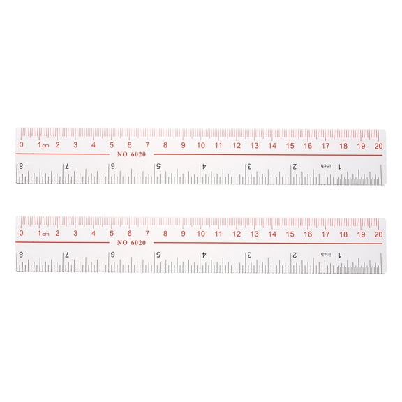 Uxcell 2pcs Clear Plastic Ruler 20cm / 0.79" Straight End Ruler with Red Scale Mark