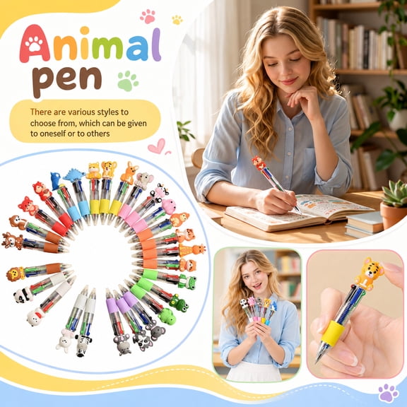 30PCS Animal 4-in-1 Multicolor Pens, Cute Pens for Party Gifts | Mini Ballpoint Pens, Fun Birthday Party Favors, Classroom Supplies, Cute Gifts*30PC