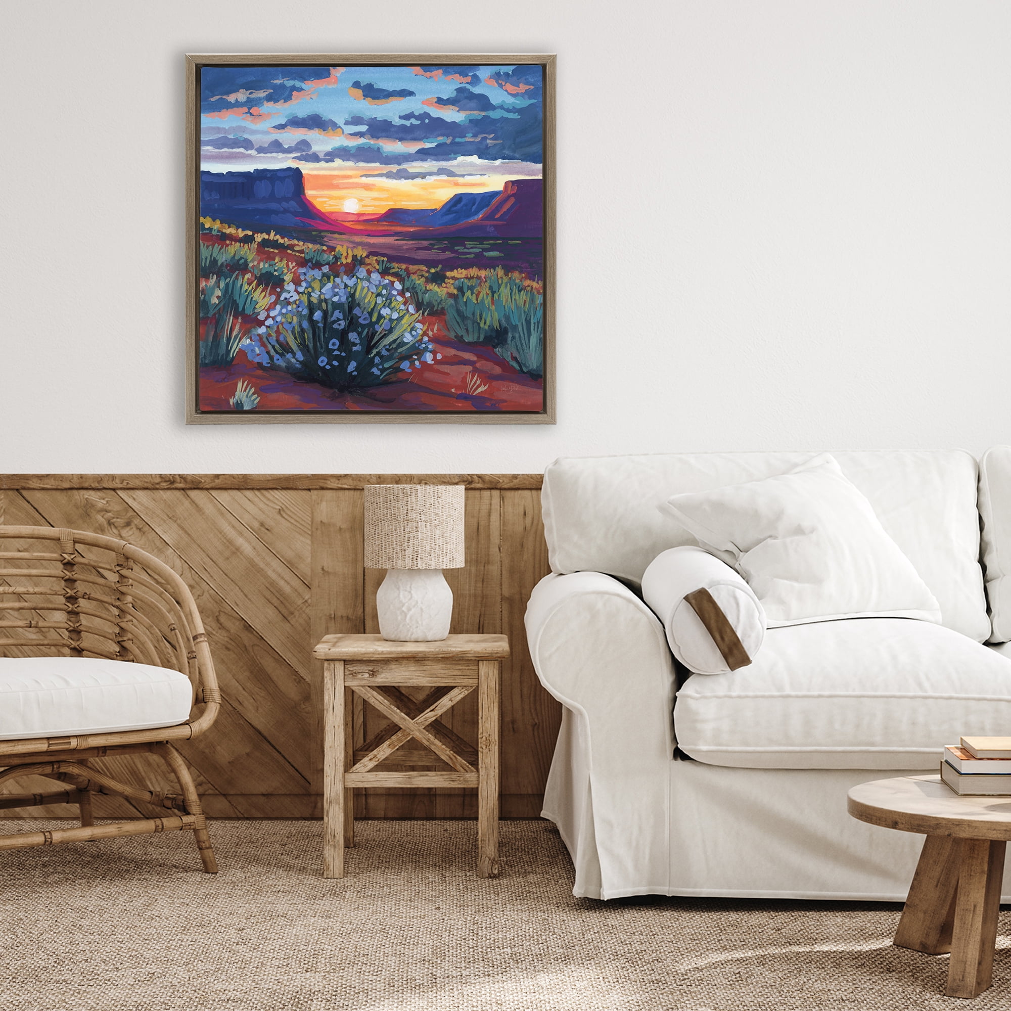 Stupell Industries Desert Sunset on Blooming Bush Brown Framed Floater Canvas Wall Art, design by Kate Jarvik Birch