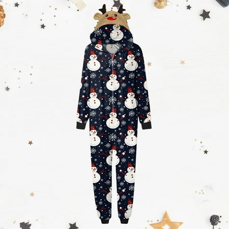 

HAXMNOU Family Pajama Set Christmas Print Jumpsuit Homewear Mom Blue XXL