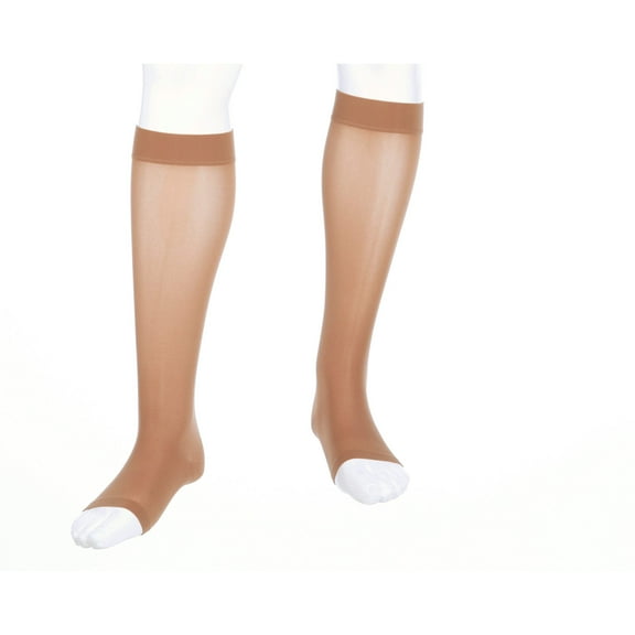 medi assure for Men & Women, 20 / 30 mmHg Calf High Open Toe Compression Stockings, Beige, XXL(Extra Wide) / Petite