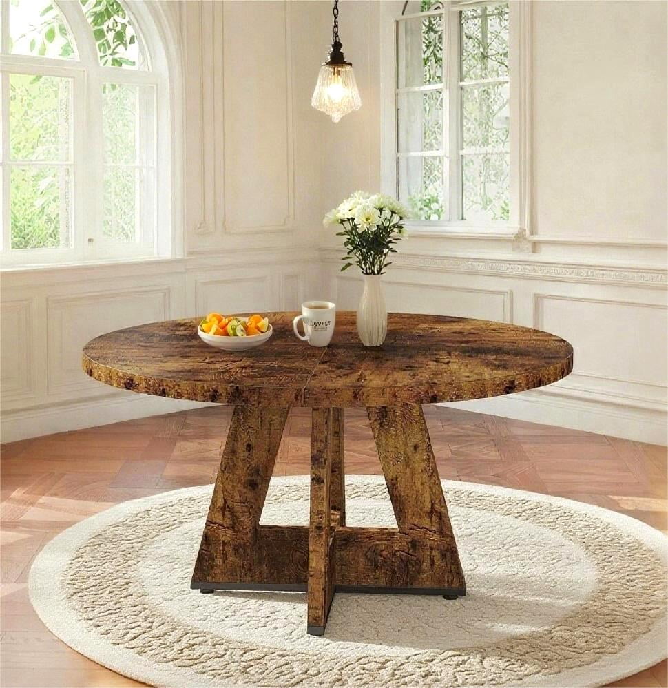 Fnova 47" Round Dining Table for 4 People, Modern Farmhouse Wooden Kitchen Table, Walnut (Chairs Not Included)