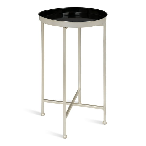 Kate and Laurel Celia Round Metal Foldable Tray Accent Table, Black