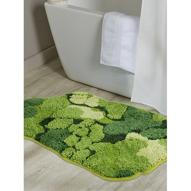 Cute Green Moss Leaf Bathroom Rugs Non Slip Bath Mats for Bathroom Decor Leaves Soft Microfiber