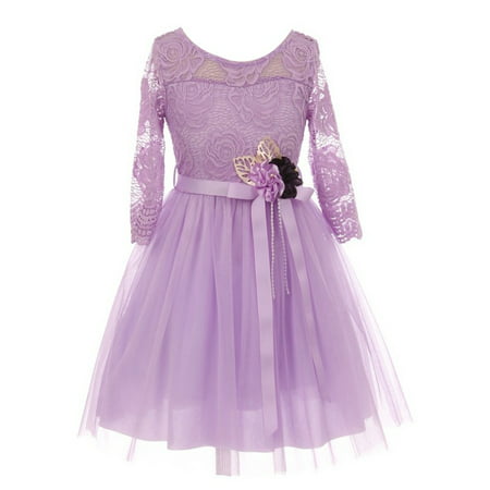 Girls Lilac Lace Tulle Handmade Flower Easter Dress