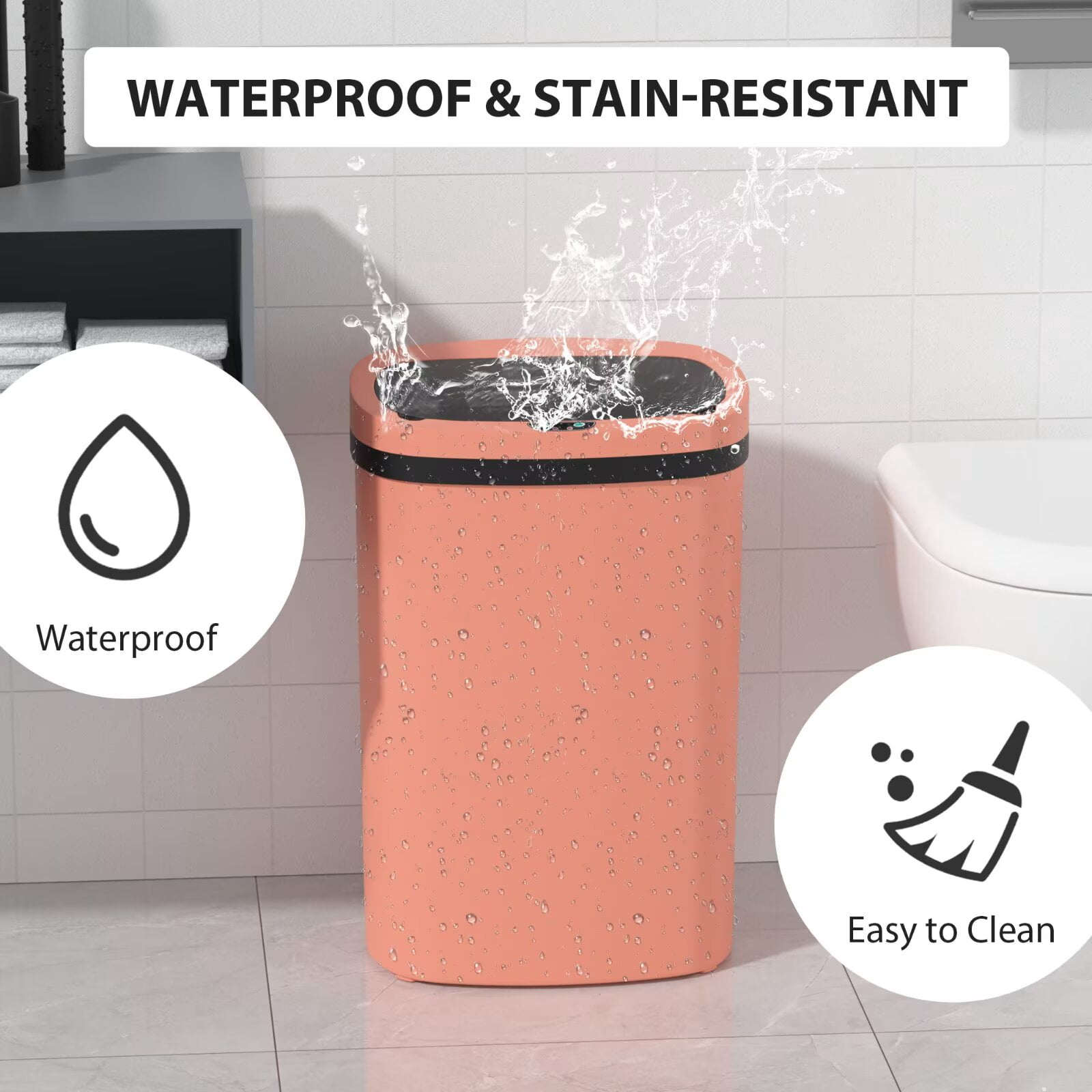 YRLLENSDAN 13 Gallon Trash Can Motion Sensor Touchless Automatic Garbage Cans with Lid and Odor Filter for Kitchen Bedroom Office Living Room, Pink