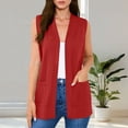 thumbnail image 2 of Wensltd Women Summer Tops Solid Color Sleeveless Cardigan Top with Pocket Comfortable Soft for Daily Vacation Red, 2 of 9