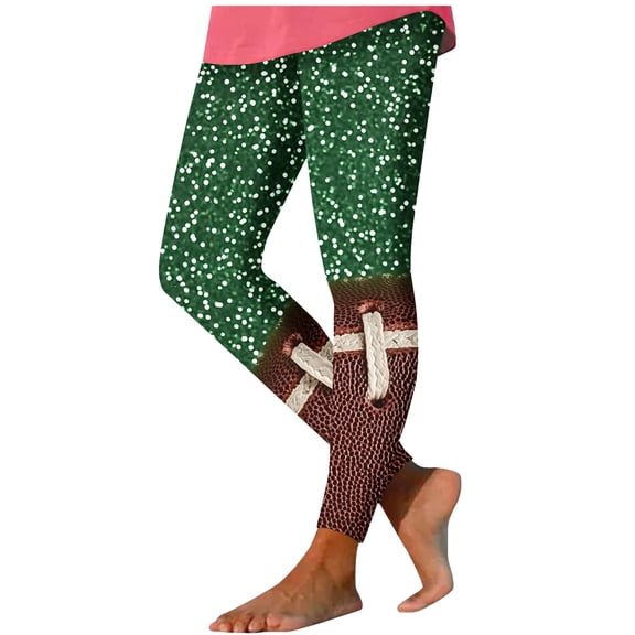 DeHolifer Game Day Football Capri Leggings for Women's Football Season Yoga Pants Sunday Tummy Control Graphic Workout Leggings Green M