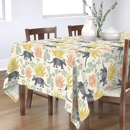 

Cotton Sateen Tablecloth 70 x 144 - Armadillo Light Beige Western Cowboy White Desert Animal Print Custom Table Linens by Spoonflower