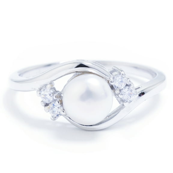 Marisol & Poppy Pearl and CZ Ring in Sterling Silver for Women
