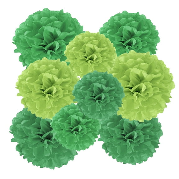 8" 10" 12" Tissue Paper Pom Poms, 18PCS Pom Poms Paper Flowers Ball Tissue Paper Flowers Assorted Size for Wedding Bridal Shower Birthday Party Backdrop Decoration, Green Tone