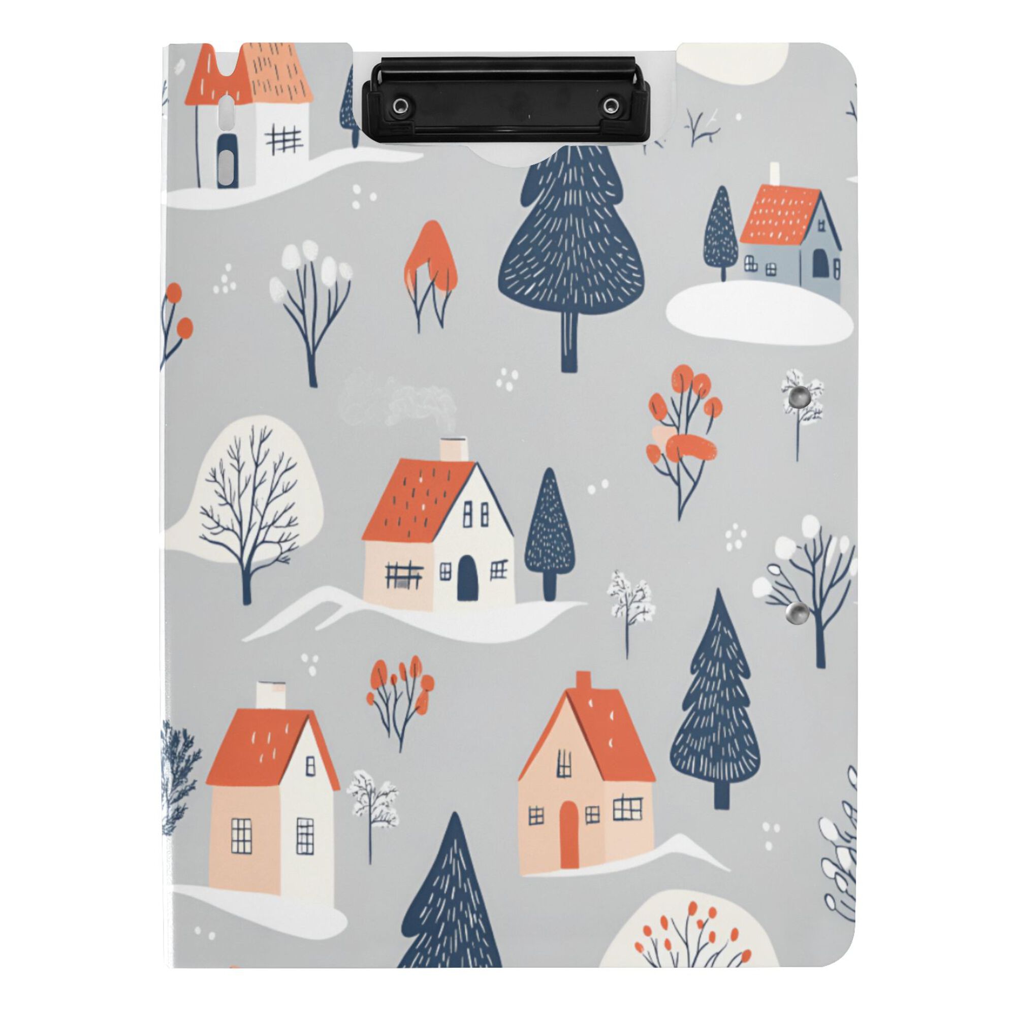FORMRS A4 Clipboard Folder with Pen Holder Horizontal Foldable School Office Binder, Gray Cartoon Houses