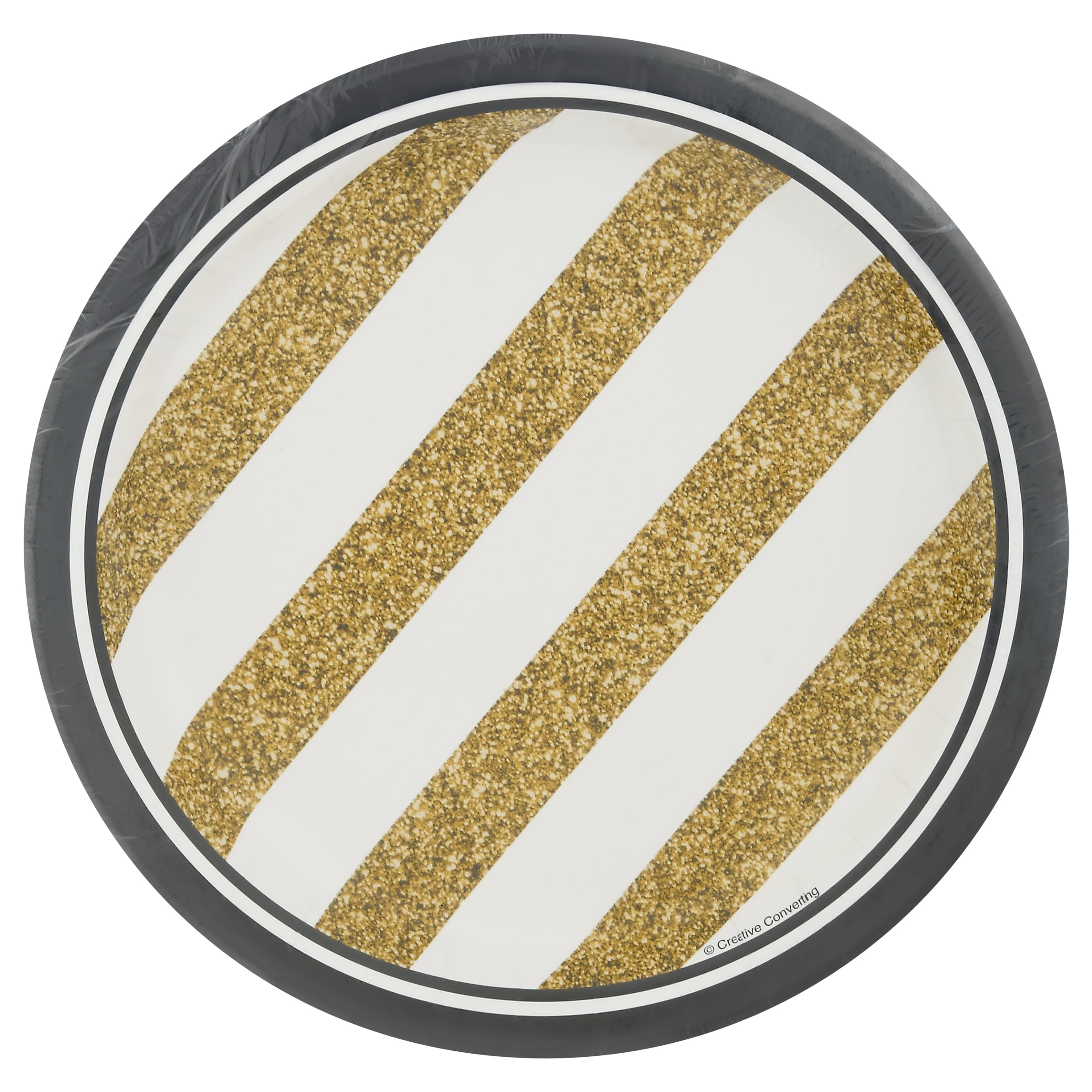 Black and Gold Round Paper Dessert Plates 8 Count for 8 Guests