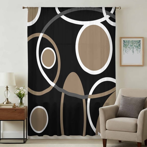 Black Brown Sheer Curtains 108" Extra Long, White Circle Modern Minimalist Geometric Light Filering Curtains, Privacy Drapes Simi Floor to Veiling Curtain for Living Room Bedroom Window Treatment