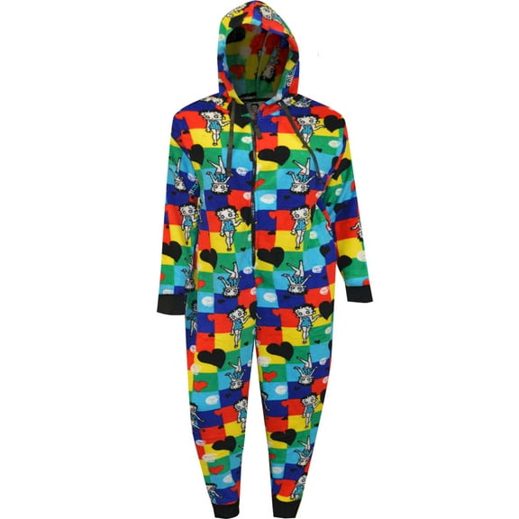 Apparel Connection LLC Womens Betty Boop Colorblock Plus Size Plush Onesie Hoodie Pajama (1X/2X)