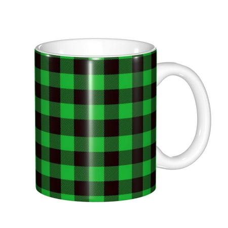 

Zeuib Buffalo Plaid Green Black Ceramic Coffee Mug with Large Handle，Modern Reactive Glaze Dishwasher & Microwave Safe – Perfect for Home Office Café Gift-Ready