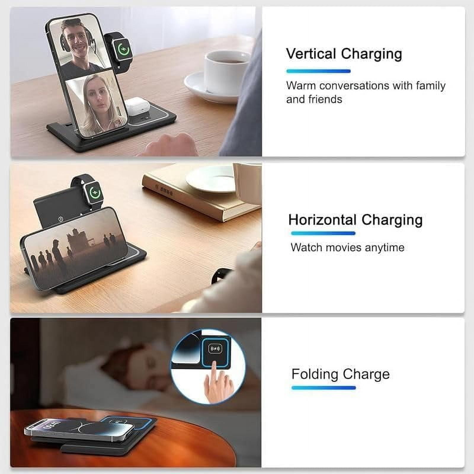 3-in-1 Wireless Charger for iPhone 11/12/13/14/XS/X/8 Apple Watch Series 7/6/SE/5/4/3/2 AirPods Pro/2 Black