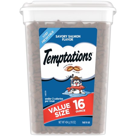 UPC: 0023100110790 | Temptations Savory Salmon Flavor Crunchy and Soft Cat Treats 16 oz Tub