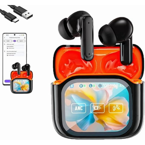 Ne20 Earbuds Earbuds with Real-Time Translation|144 Language Translator|LCD Touch Screen|AI Noise Cancelling 49dB Active Noise Cancellation|IPX4 Water Resistance|Long Lasting Battery